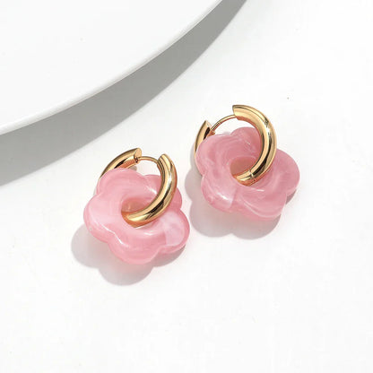 Colorful Flower Resin Acrylic Charms Earring Gold Color Circle Ear Buckle Hoop Earrings Fashion Jewelry for Women