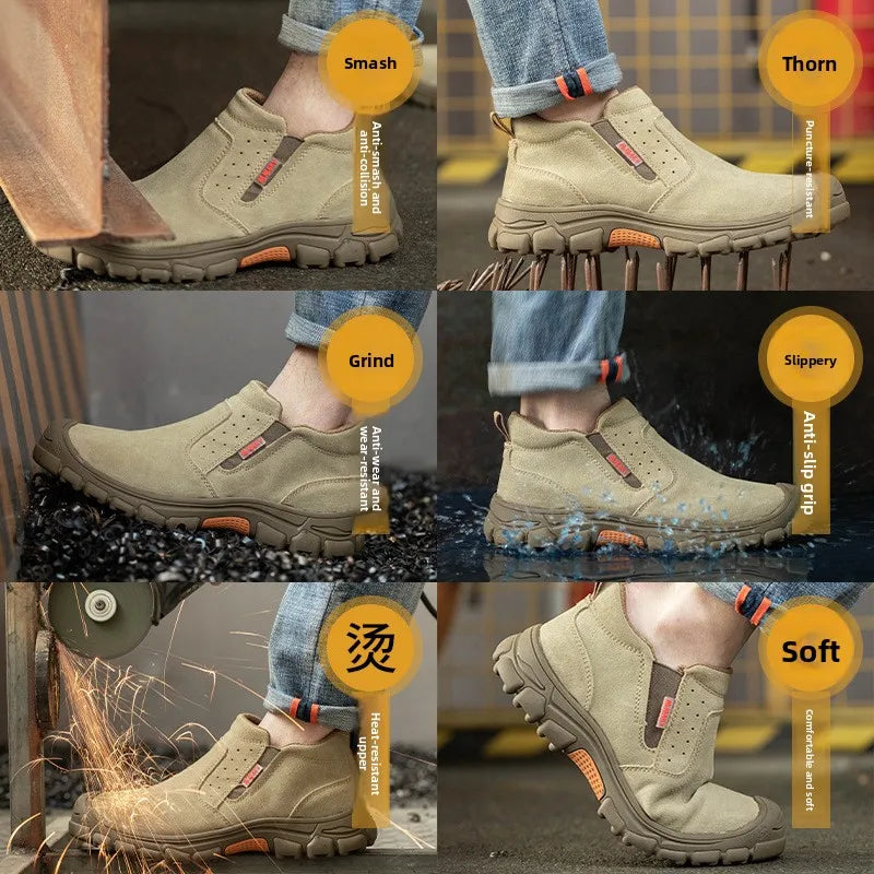 Anti Smashing Plastic Steel Toe Insulated Shoes, Breathable Suede Leather, All Season Anti Scalding Welding Shoes