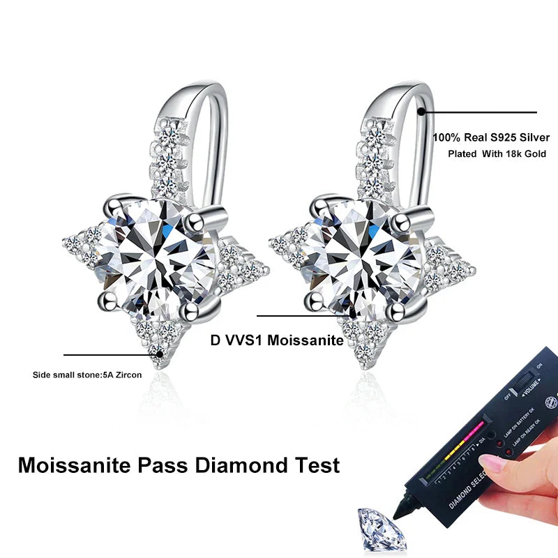 NeeTim 1ct 6.5mm Moissanite Earrings for Women S925 Sterling Silver with Gold Plated Diamond Earring Wedding Party Fine Jewelry