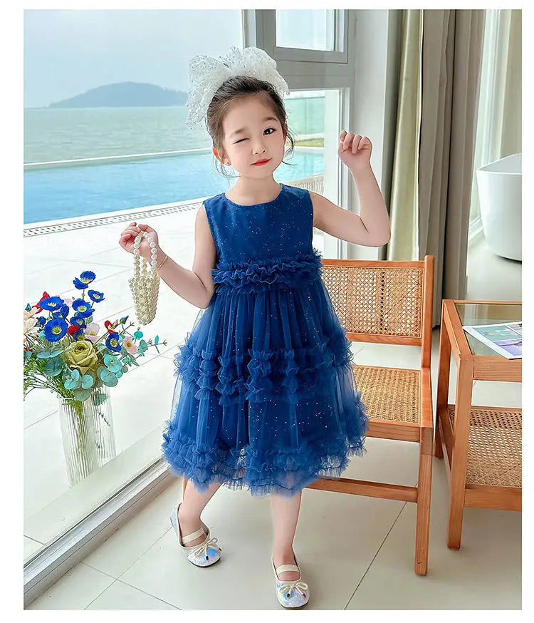 Girl's Dress Summer New Children's Sleeveless Yarn Dress Fluffy Dress Girl's Fashionable Baby Princess Dress