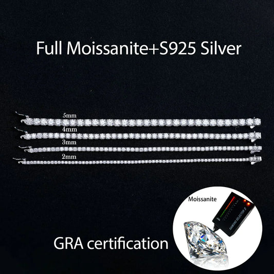 2-5mm Man Moissanite Tennis Bracelet S925 Sterling Silver for Women Full Lab Diamond sparkling Wedding Party Jewelry