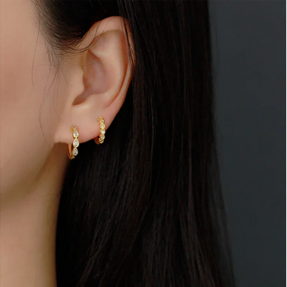 925 Sterling Silver Fashion Simple Drop Row Zircon Ear Buckle for Women Elegant European Hoop Earrings Piercing Jewelry