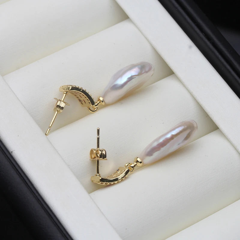 Genuine Natural Freshwater Baroque Pearl Earring Woman,White Silver 925 Pearl Earrings Jewelry Mother Wife Birthday Gift