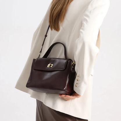 Genuine Leather Top Handle Crossbody Bag for Women Vintage Oil Wax Leather Shoulder Bag Small Luxury Designer Satchel Handbag