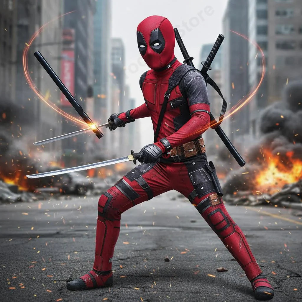PU SwordHigh Quality Deadpool Child Costume Kid Halloween Cosplay Costume Deadpool Kids Suit Jumpsuit deadpool Child Costume
