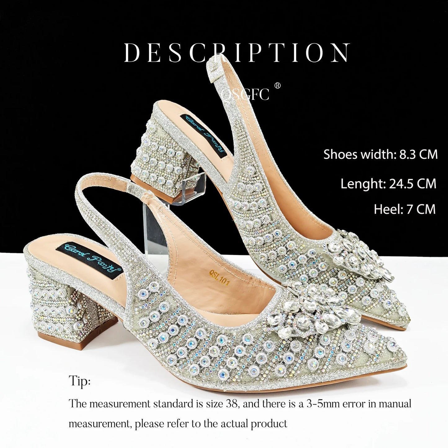 Full Rhinestone Comfortable high heel shoes And Bag Fashion Style Pointed-Toe Shoes For Women