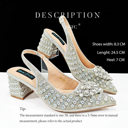 Rhinestone Big Pumps And Bag To Party INS Style Pointed-Toe Shoes And Bag Elegant High Heels for Women