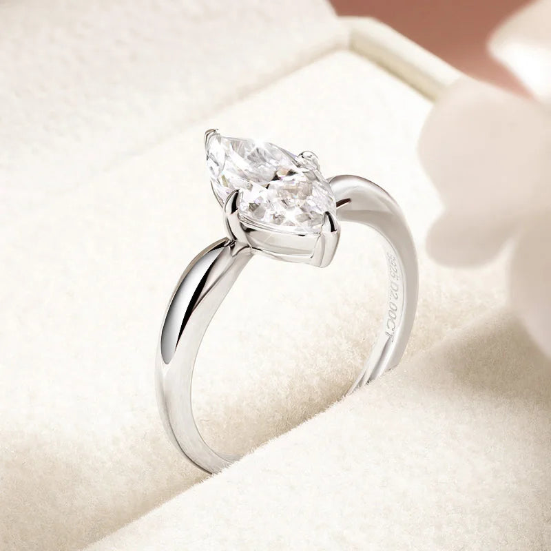 1CT 2CT 3CT Marquise Cut Moissanite Rings for Women Bride Classic Wedding Band 925 Sterling Silver Plated 18K Jewelry GRA