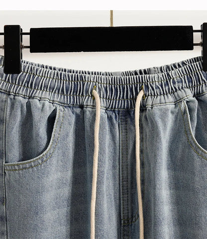 Casual Plus Size Denim Shorts Woman Boyfriend Loose Wide Leg Jeans Short Pants Midi Bermudas Elastic High Waisted Shorts Women