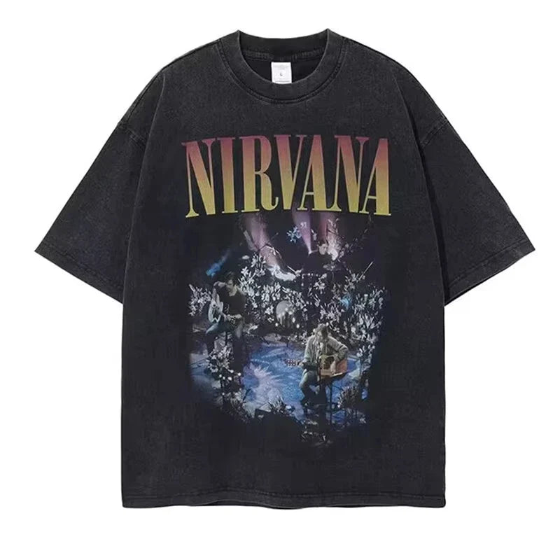Nirvana rock band men's Retro cotton Washed Tee In Utero album man Women's oversized Y2K distress Tshirt Casual Loose streetwear