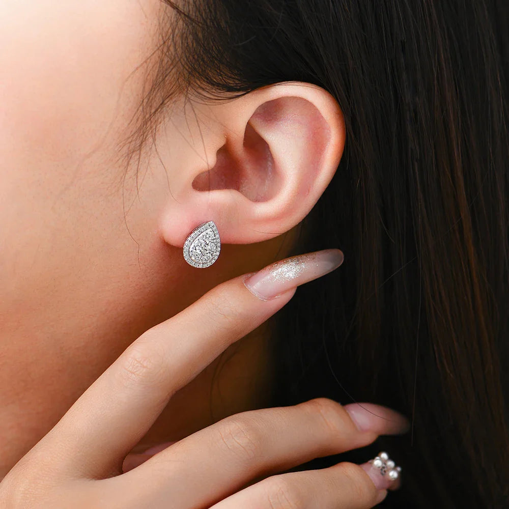Teardrop Shape Earrings Moissanite DVVS1 Round Cut 925 Sterling Silver Gold Plated For Women Wedding Party Jewelry Gift