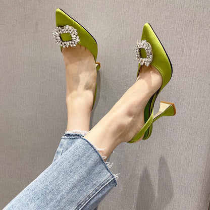 Brand Women Pumps Luxury Crystal Slingback High Heels Summer Bride Shoes Comfortable triangle Heeled Party Wedding Shoes