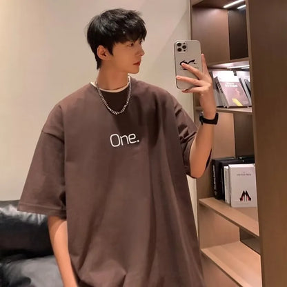 【M-8XL】Men's Oversized Tee Casual Loose Letters with meaning one Printed T-shirt Suitable Men Women