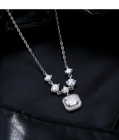 D Color Moissanite 925 Sterling Silver Luxury Geometric Charm Necklace Bracelet For Women Wedding Statement Jewelry Set