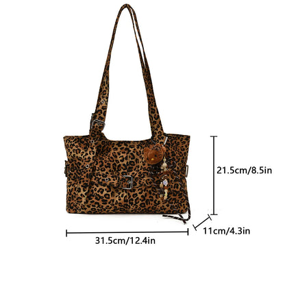 Casual Large-Capacity Leopard Print Women's Bag New Lightweight Versatile Shoulder Bag Relaxed Commuting Tote Bag