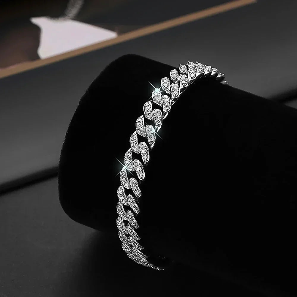8mm Cuban Link Chain Full Moissanite Diamond Bracelets for Women Men 925 Sterling Silver Hip Hop Punk Iced Out Tennis Bracelet