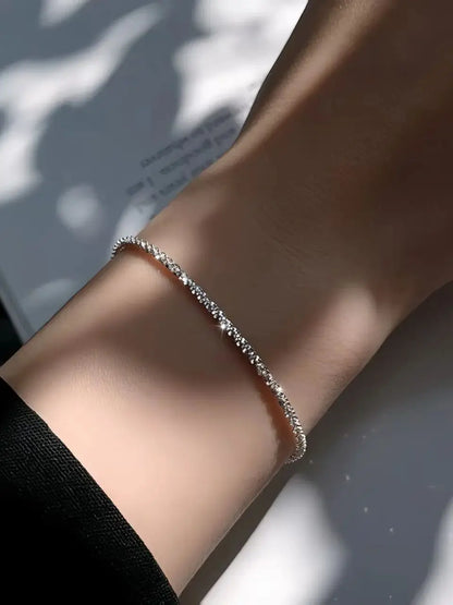 Authentic S925 Sterling Silver Necklace 2mm Sparkling Collarbone, Sweater Chain, High Charm Jewelry Gift for Women