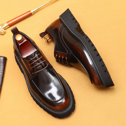 Men Oxford Brogue Genuine Leather Shoes Black Brown Classic Style Platform Lace Up Formal Shoes Wedding Office Dress Shoes Men
