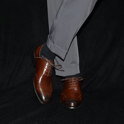 Italian Luxury Men's Dress Shoes Business Wedding Genuine Leather Mens Oxford Shoes Whole Cut Wingtip Brogue Formal Shoes Man