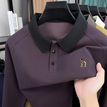 High quality luxury long sleeve polo shirt  men's spring autumn new trend brand cute dog embroidery Korean casual lapel T-shirt