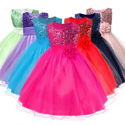 Baby Children Girl Dress NEW Kids Ceremonies Party Summer Princess Wedding Party dress sequins Sleeveless For Girls Clothes