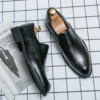 Women Casual Leather Shoes Large Size Men Business Shoes New Slip on Square Toe Loafers Hand Polished Leather Casual Shoes