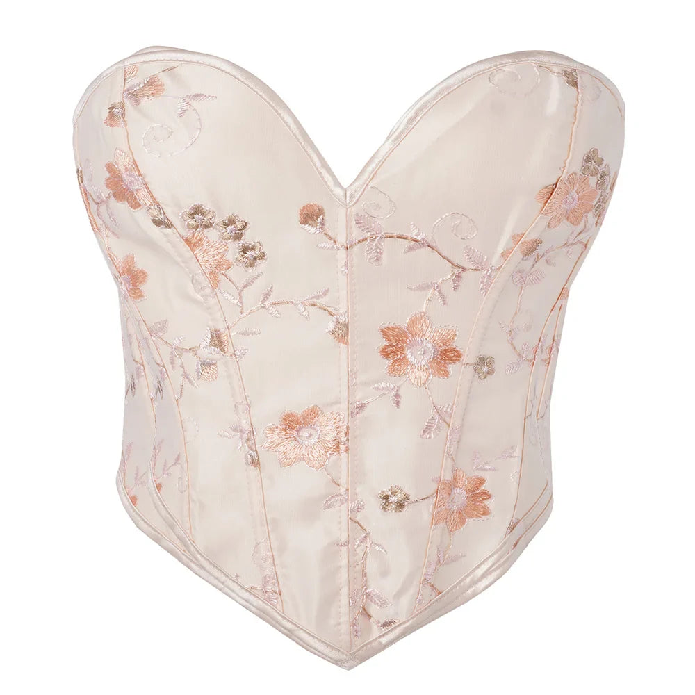Women Fashion Corset Crop Top Lace Up Brocade Overbust Bustiers Body Shaper Lingerie Sexy Woman Push Up Corselet