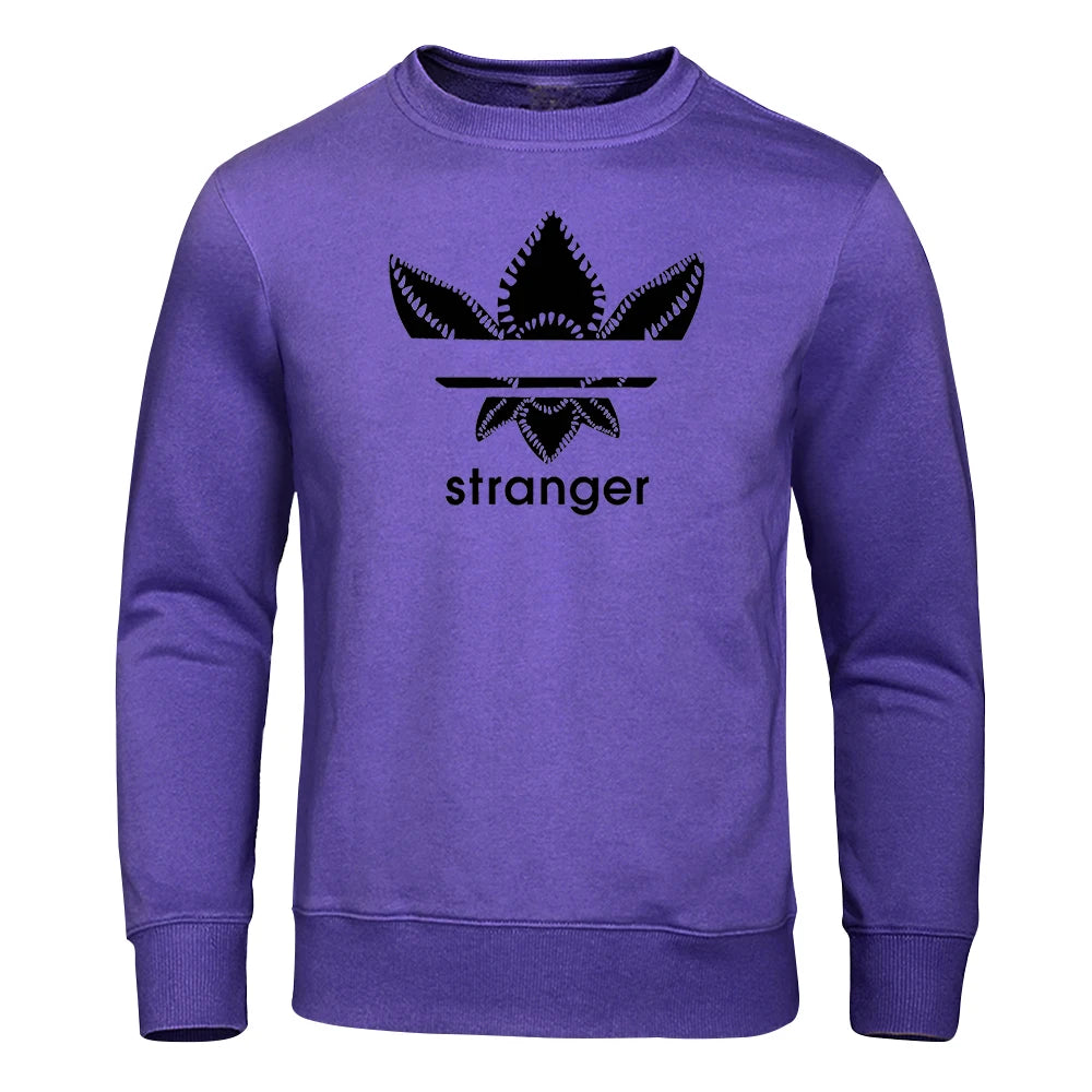 Funny Stranger Floral Pattern Printed Hoodies Mens Letter Style Streetwear Fashion Loose Street Hoody Fleece Pullover Men Hoodie