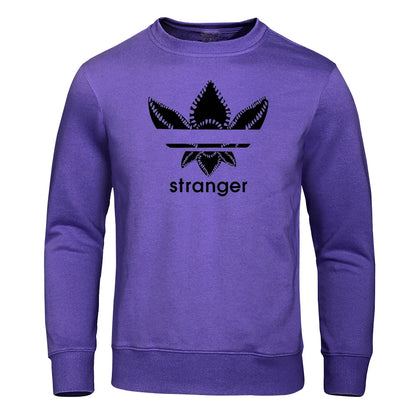 Funny Stranger Floral Pattern Printed Hoodies Mens Letter Style Streetwear Fashion Loose Street Hoody Fleece Pullover Men Hoodie