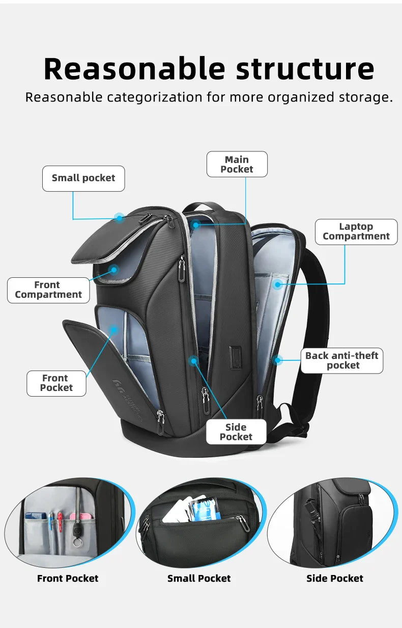 Business Backpack for Men Waterproof Travel 17.3" Laptop Backpack  High Capacity Multifunctional Pack USB Charging