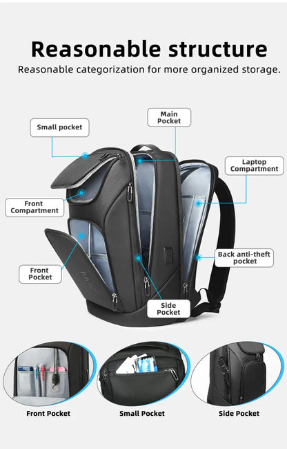 Business Backpack for Men Waterproof Travel 17.3" Laptop Backpack  High Capacity Multifunctional Pack USB Charging