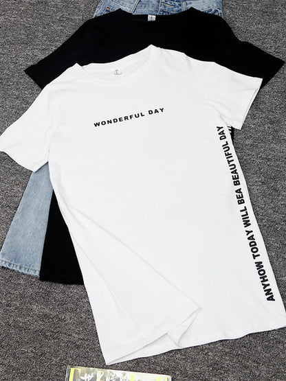 T shirts Summer Women Loose Slit Femme Tops  Tshirt Short sleeve Ladies t-shirt