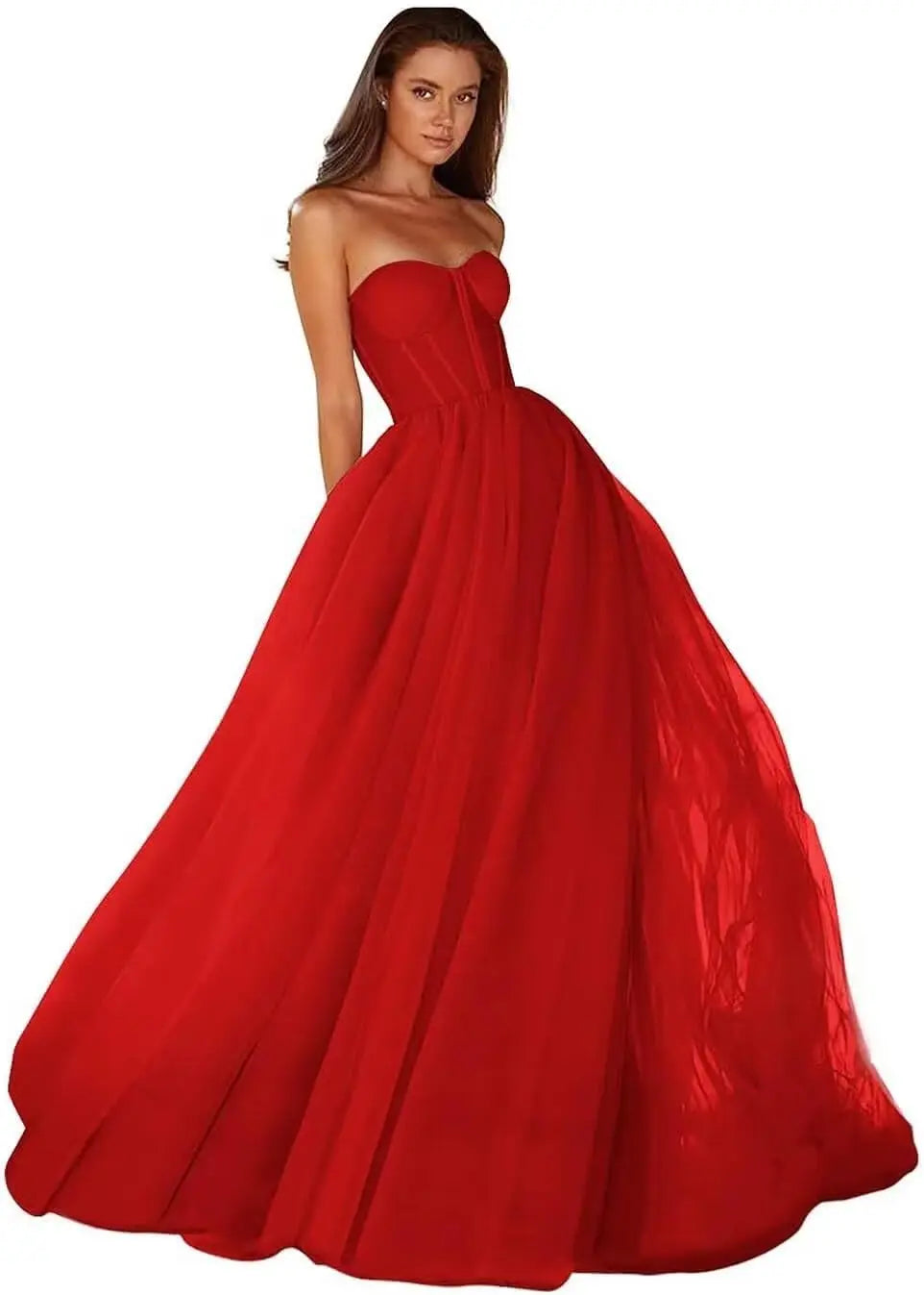 Vestidos de Baile Tomara que Caia Femininos 2026 Vestido de Festa Longo de Tule com Decote Coração para Eventos Formais Vestido de Festa de Luxo