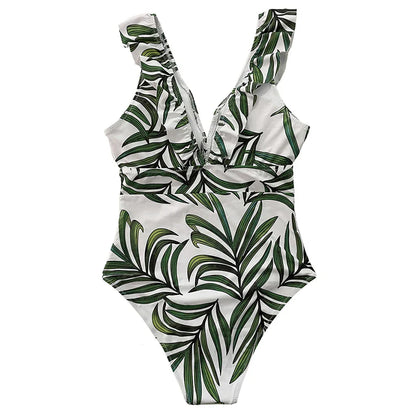 Sexy One Piece Swimsuit 2023 Women Striped Ruffled Swimwear Women Vintage Print Monokini Female Bodysuit Girl Beach Bathing Suit