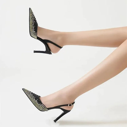 Rhinestones Gradient Slingbacks Women Pumps Fashion Bling Crystal Banquet Stiletto High Heels Fashion Party Prom Shoes