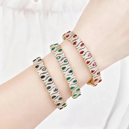 3*5mm Cultivated Emerald/Ruby Gem Bracelet for Women S925 Silver Tulip Design Bangle Party Sparkling Luxury Jewelry Gifts