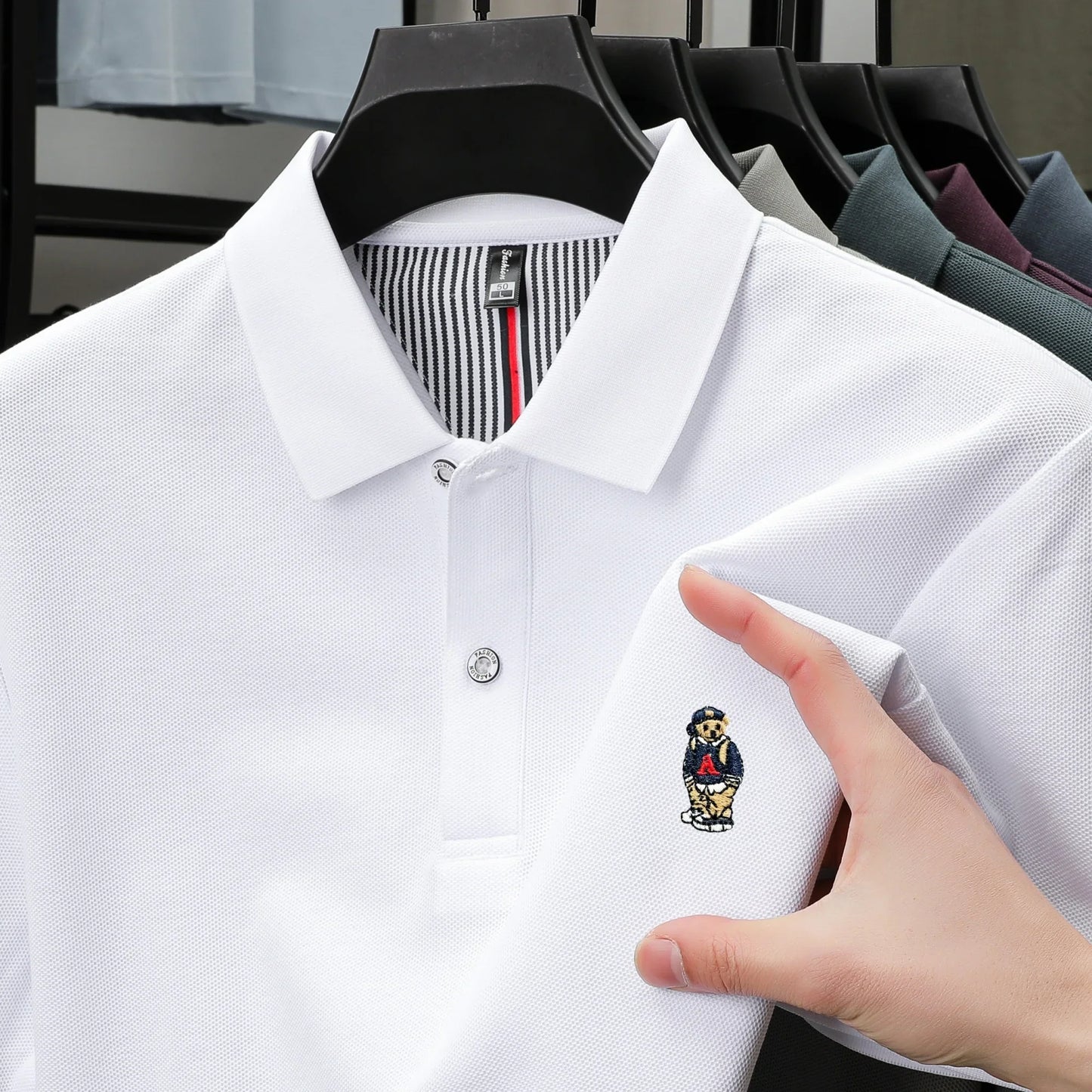 100% cotton high-quality short sleeve men's polo shirt fashion brand cute bear embroidery top Korean casual breathable T-shirt