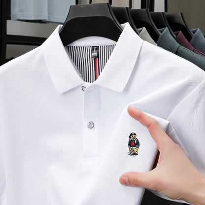 100% cotton high-quality short sleeve men's polo shirt fashion brand cute bear embroidery top Korean casual breathable T-shirt