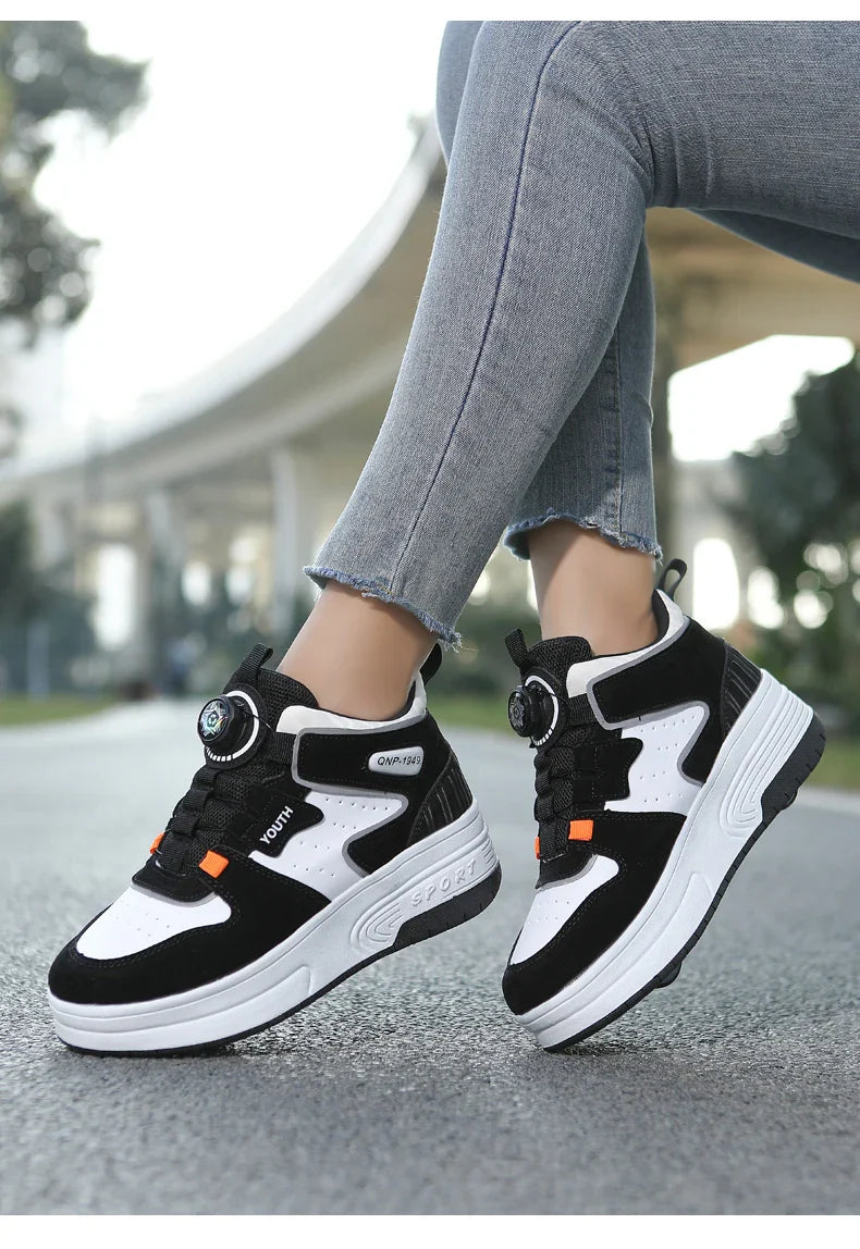 Children's walking shoes 2024 new double wheel invisible roller skates young primary school children big child swivel buckle