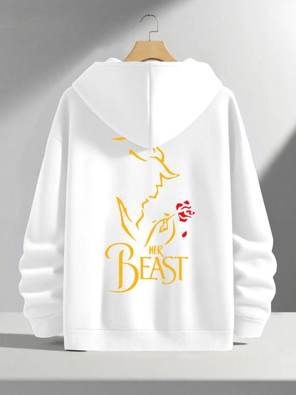 Romantic Theme Beauty and the Beast Couple Hoodies Men'S Women'S Separate Styles Pullover Casual Loose Fit Sweatshirt Hoodie Y2K