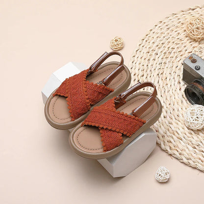 Girls Summer Beach Shoes Ethnic Style Kids Casual Sandals Soft Sole Fashion Children Retro Princess Shoes 2026 Summer New 21-37