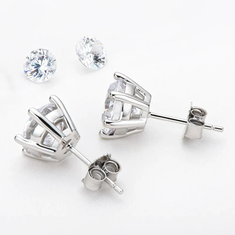 Real 0.5ct/1ct/2ct D Color Moissanite 925 Sterling Silver Gold Plated Stud Earrings For Women Wedding Fine Jewelry Gift