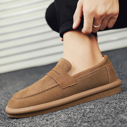 Winter Fashion Plush Men Loafers Outdoor Warm Men's Cotton Shoes Low-Top Casual Man Snow Boots with Fur Slip on Walking Footwear