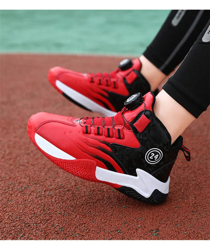 Kids Basketball Shoes Boys Rotary Buckle Sneakers Non-slip Child Trainer Basket Shoes Outdoor Children Sport Running Footwear