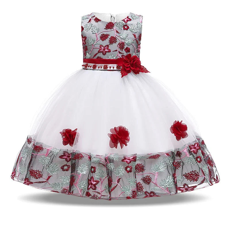 Vestidos de dama de honra de festa de flores de verão para meninas, vestido elegante de baile de casamento de tule de aniversário, vestido de princesa de noite para meninas, fantasias de Natal