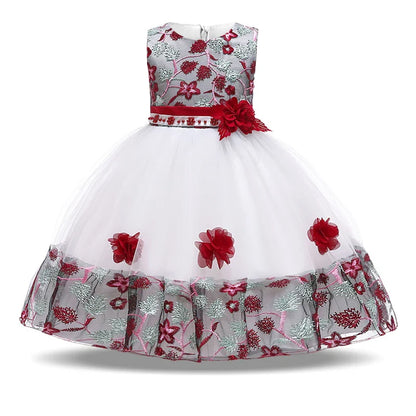 Vestidos de dama de honra de festa de flores de verão para meninas, vestido elegante de baile de casamento de tule de aniversário, vestido de princesa de noite para meninas, fantasias de Natal