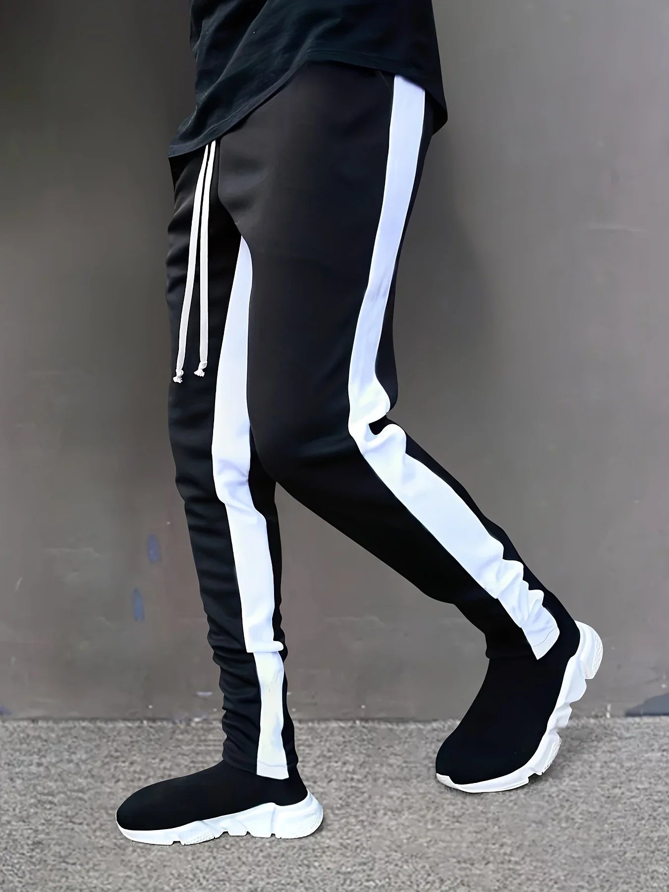 Men's color-block design jogging bottoms, men's casual stretch waist drawstring sweatpants spring and autumn sweatpants