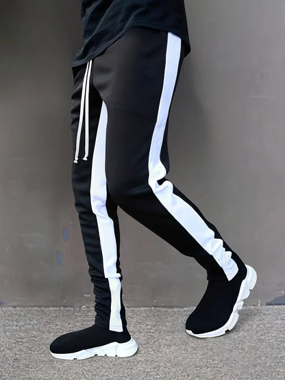 Men's color-block design jogging bottoms, men's casual stretch waist drawstring sweatpants spring and autumn sweatpants