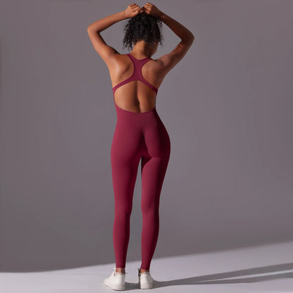 Sexy Back V Jumpsuit Gym Set Women Training Yoga Suit Sportswear Women Sports Jumpsuit Fitness Rompers Stretch Workout Bodysuits