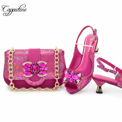 Peach Women Shoes And Bag Set Fashion African Ladies High Heels Sandals Match With Handbag Pumps Nigerian Sandales Femmes 988-10